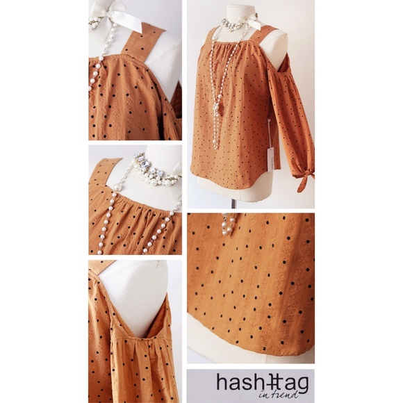 Spice PolkaDot Retro 100% Cotton Cold Shoulder Top - Picture 4 of 8